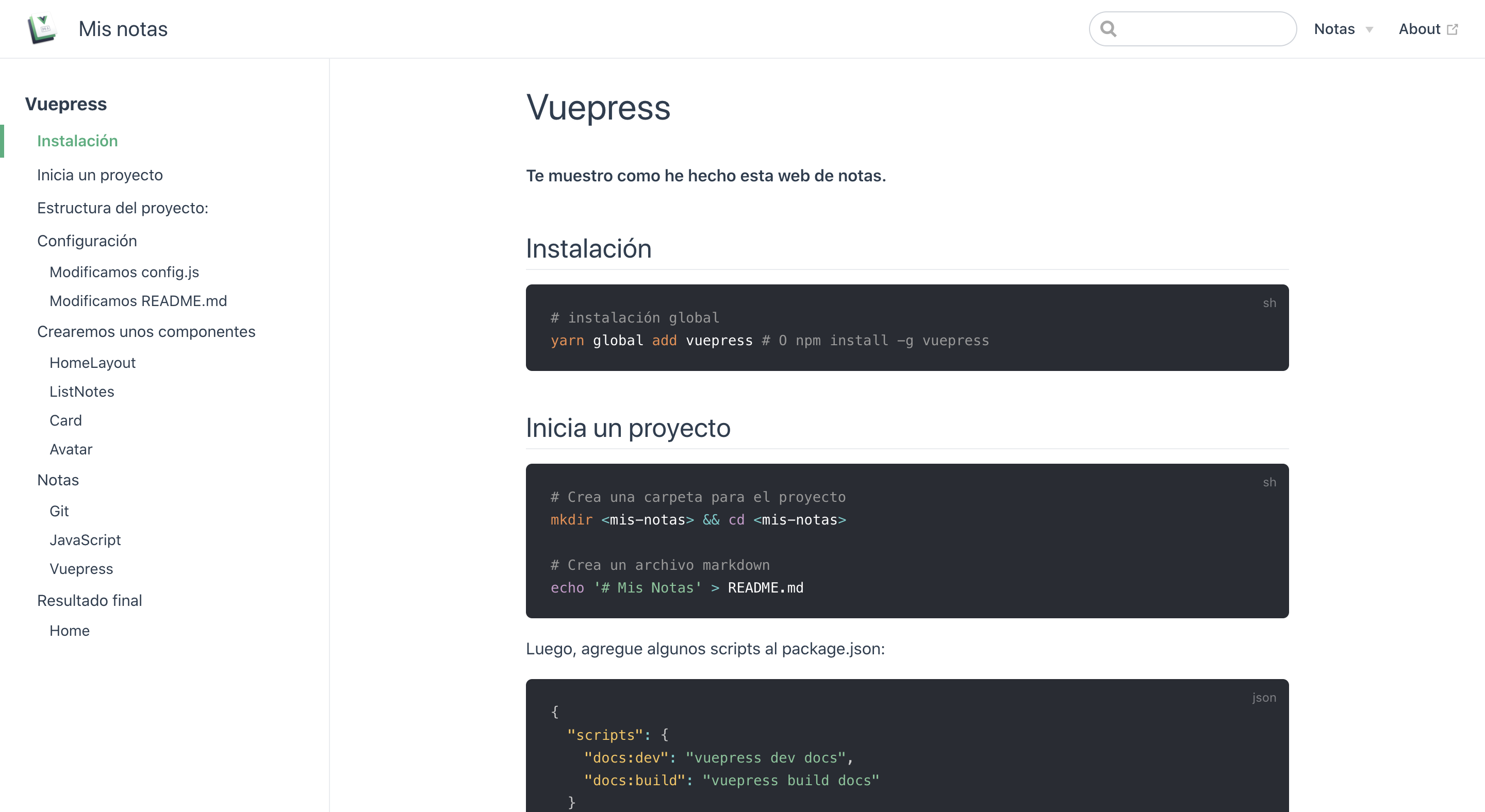 Captura pantalla Notas